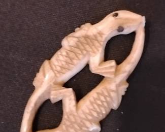 Carved Bone or Antler Lizard Pendant