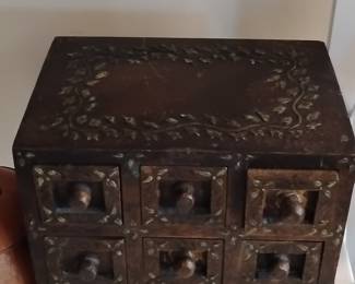 Folk Art Box with 6 Drawers