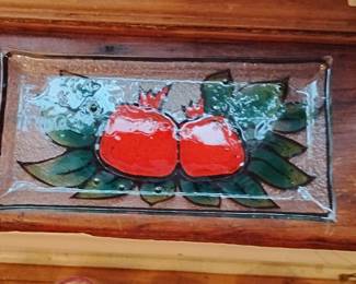 Hand-Painted Fused Glass Pomegranate Tray by Andreas Meyer
