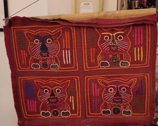 Kuna Mola Textile Panel with Four Feline Figures