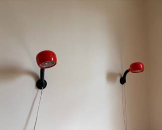 Pair of Red Gooseneck Wall Lamps