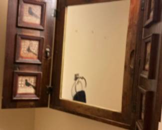 Folk Art Style Wall Mirror with Cabinet Doors