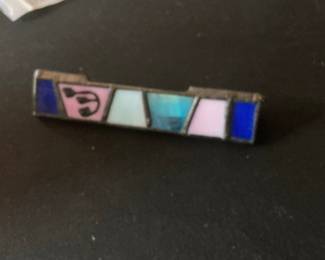 Stained Glass Bar Brooch with Geometric Design