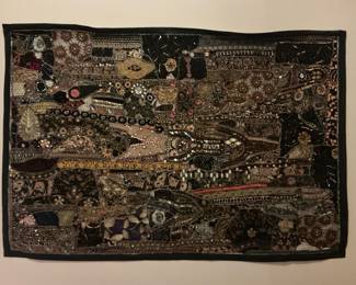 Large Vintage Gujarati Zardozi Tapestry Antique Banjara Patchwork Wall Hanging