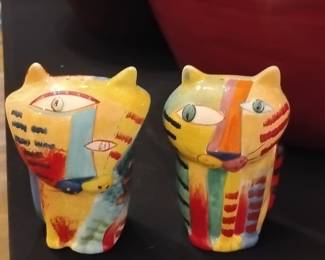 Laurel Burch Style Ceramic Cat Salt and Pepper Shakers
