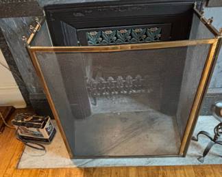 Vintage Brass Three-Panel Fireplace Screen with Decorative Finials
