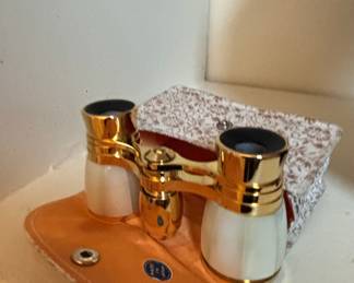 Vintage Mother-of-Pearl Opera Glasses with Floral Case