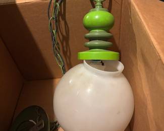 Mid-Century Modern Green and White Glass Pendant Light