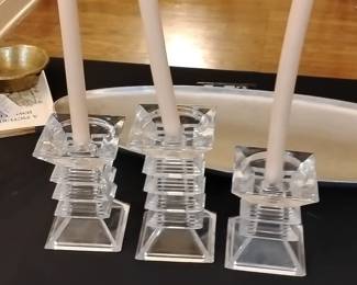 Set of 3 Crystal Column Candlesticks