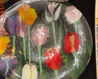 Genesis Glass Studio Hand-Painted Tulip Fused Glass Platter