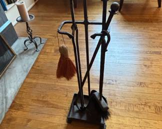 Hand-Forged Wrought Iron Fireplace Tool Set with Ball Finials