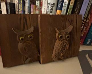 Vintage Carved Wood Owl Bookends by OMC