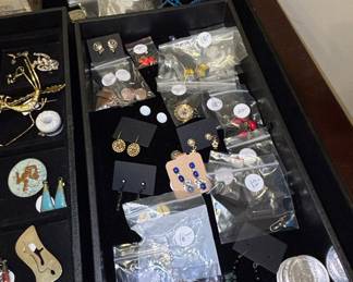 Assorted Vintage Costume Jewelry and Silver Coins in Mele Jewelry Box