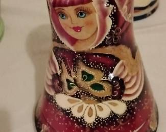 Hand-Painted Russian Lacquer Matryoshka Bell from Sergiev Posad