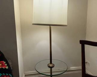 Mid-Century Modern Brass Floor Lamp with Integrated Glass Table