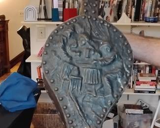 Vintage Embossed Brass Fireplace Bellows with Medieval Figure Netherlands