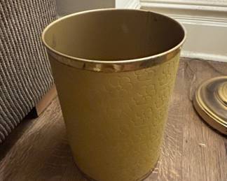 Mid-Century Modern Embossed Floral Wastebasket with Gold Trim