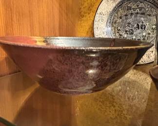 Studio Pottery Glazed Stoneware Bowl with Metallic Glaze