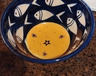Safi Pottery Hand-Painted Fish and Stars Bowl