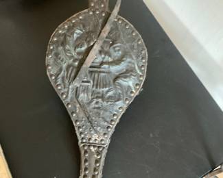 Vintage Embossed Leather and Brass Fireplace Bellows