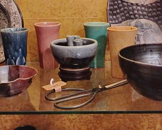 Studio Pottery Collection with Ikebana Frog Bowl and Mortar & Pestle
