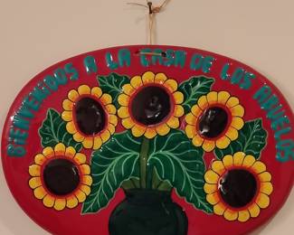 Mexican Talavera Style Sunflower Wall Plaque