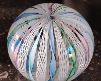 Murano Zanfirico Latticino Ribbon Glass Paperweight