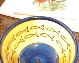 Safi Moroccan Hand-Painted Ceramic Bowl with Fish Motif