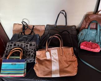 Coach Chelsea Heritage Tote Bag, Kate Spade New York multicolor striped canvas small handbag, Fossil Sydney Satchel, Brighton Power of Pink / City Coin Pouch