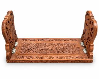 Carved Wooden Folding Bookrack with Leaf Motifs