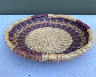 Handwoven Basket Tray with Purple and Yellow Bands (2/2)