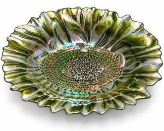 Akcam Iridescent Green Sunflower Glass Bowl