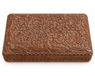 Carved Wooden Box with Floral Scrollwork