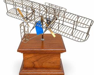 Wright Brothers Flyer Wire Model on Wood Pedestal