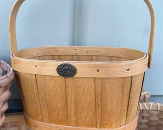 Assorted Wood and Woven Baskets Including Peterboro (3/5)