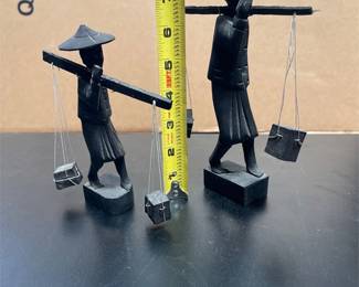 Pair of Carved Wooden Water Carrier Figurines (3/4)