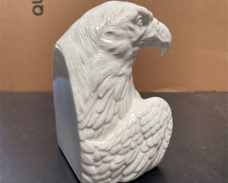 White Glazed Ceramic Eagle Bust Bookend (4/5)