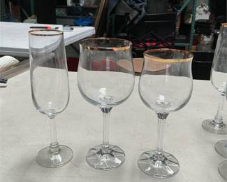 Bohemia Geneve Goblets & Gold-Rimmed Champagne Flutes (3/4)