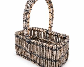 Rustic Twig Basket with Tall Arched Handle