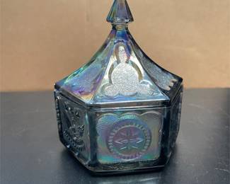Tiara Colonial Blue Carnival Glass Covered Candy Box (2/5)