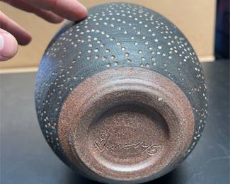 Signed Studio Pottery Vase with Dotted Decoration (4/4)
