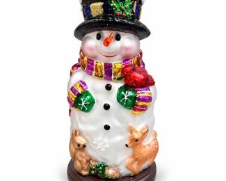 Thomas Pacconi Classics Blown-Glass Snowman on Wood Base