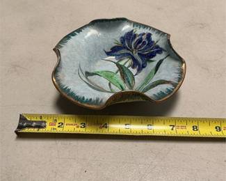 Italian Hand-Painted Blue Floral Pottery Dish (6/6)