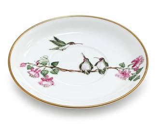 Signed Hand-Painted Hummingbird Porcelain Saucer