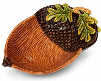 Acorn-Shaped Ceramic Dish with Oak Leaves