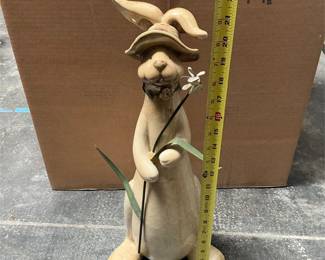 Glazed Ceramic Rabbit Figurine with Metal Flower (5/5)