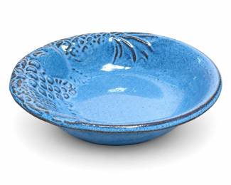 Blue Glazed Pottery Bowl with Textured Decoration