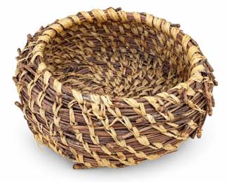 Coiled Pine Needle Basket with Raffia Stitching