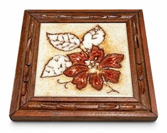 Ceramica S. Marco Floral Tile Trivet in Carved Wood Frame