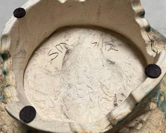 Green and Gold-Tone Art Pottery Footed Bowl (4/6)